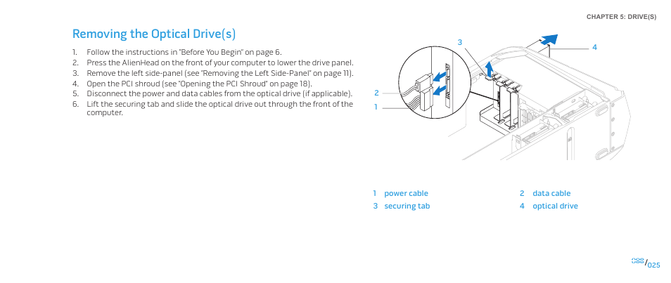 Removing the optical drive(s) | Dell Alienware Aurora (Late 2009) User Manual | Page 25 / 117