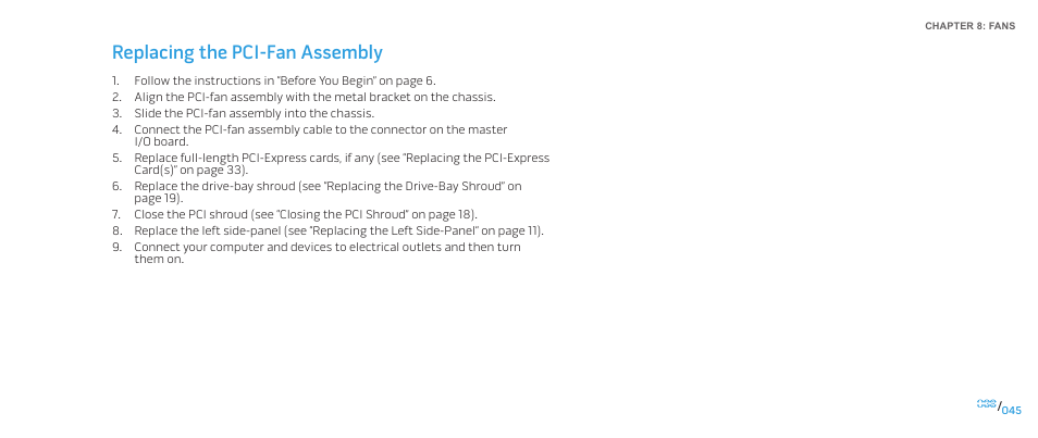 Replacing the pci-fan assembly | Dell Alienware Aurora (Late 2009) User Manual | Page 45 / 117