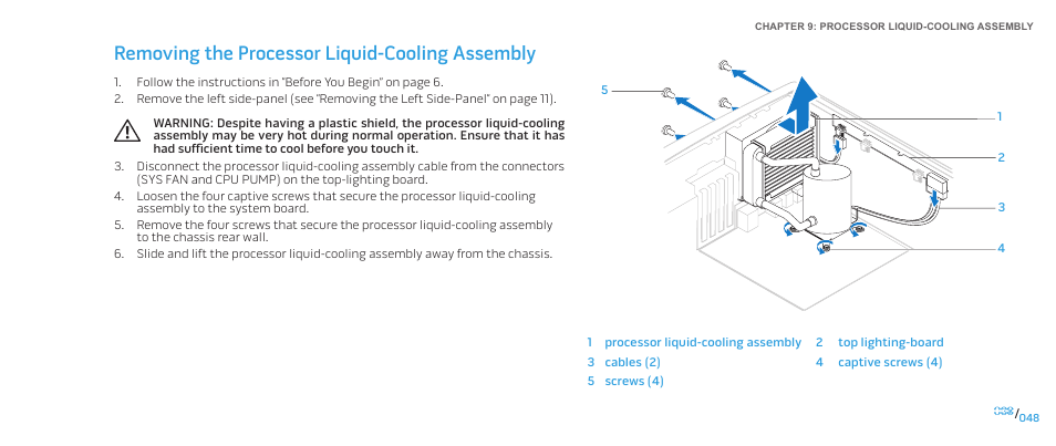 Removing the processor liquid-cooling assembly | Dell Alienware Aurora (Late 2009) User Manual | Page 48 / 117