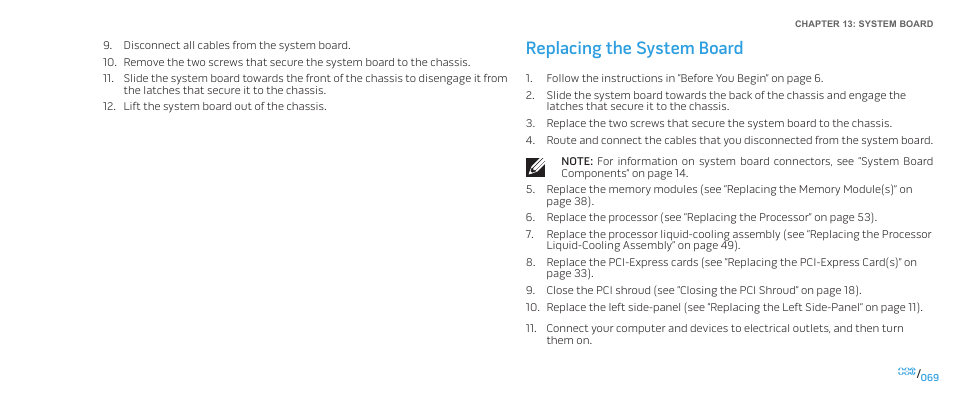 Replacing the system board | Dell Alienware Aurora (Late 2009) User Manual | Page 69 / 117