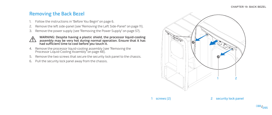 Removing the back bezel | Dell Alienware Aurora (Late 2009) User Manual | Page 95 / 117