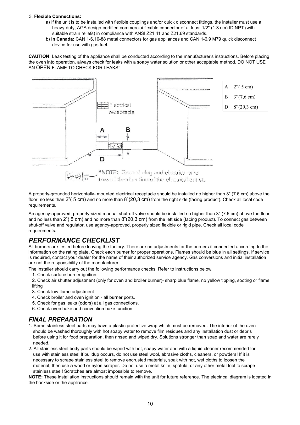 Performance checkllst, Final preparation | Bertazzoni X244GGVX User Manual | Page 10 / 28