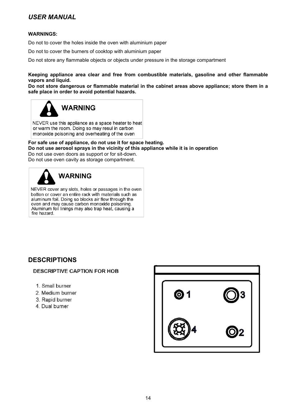 User manual, Descriptions | Bertazzoni X244GGVX User Manual | Page 14 / 28