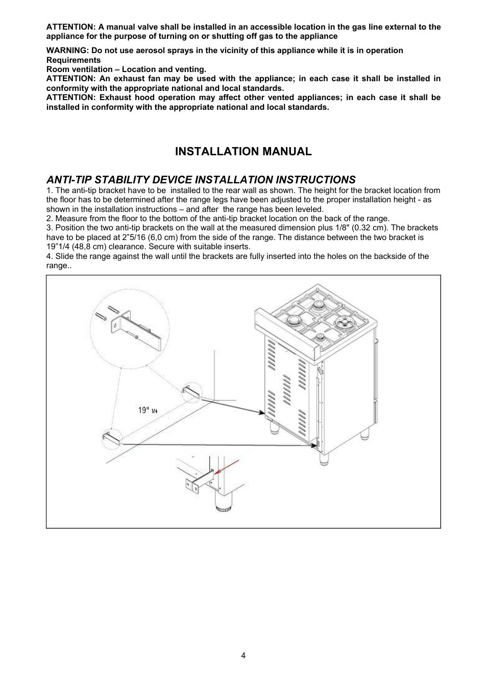 Installation manual | Bertazzoni X244GGVX User Manual | Page 4 / 28