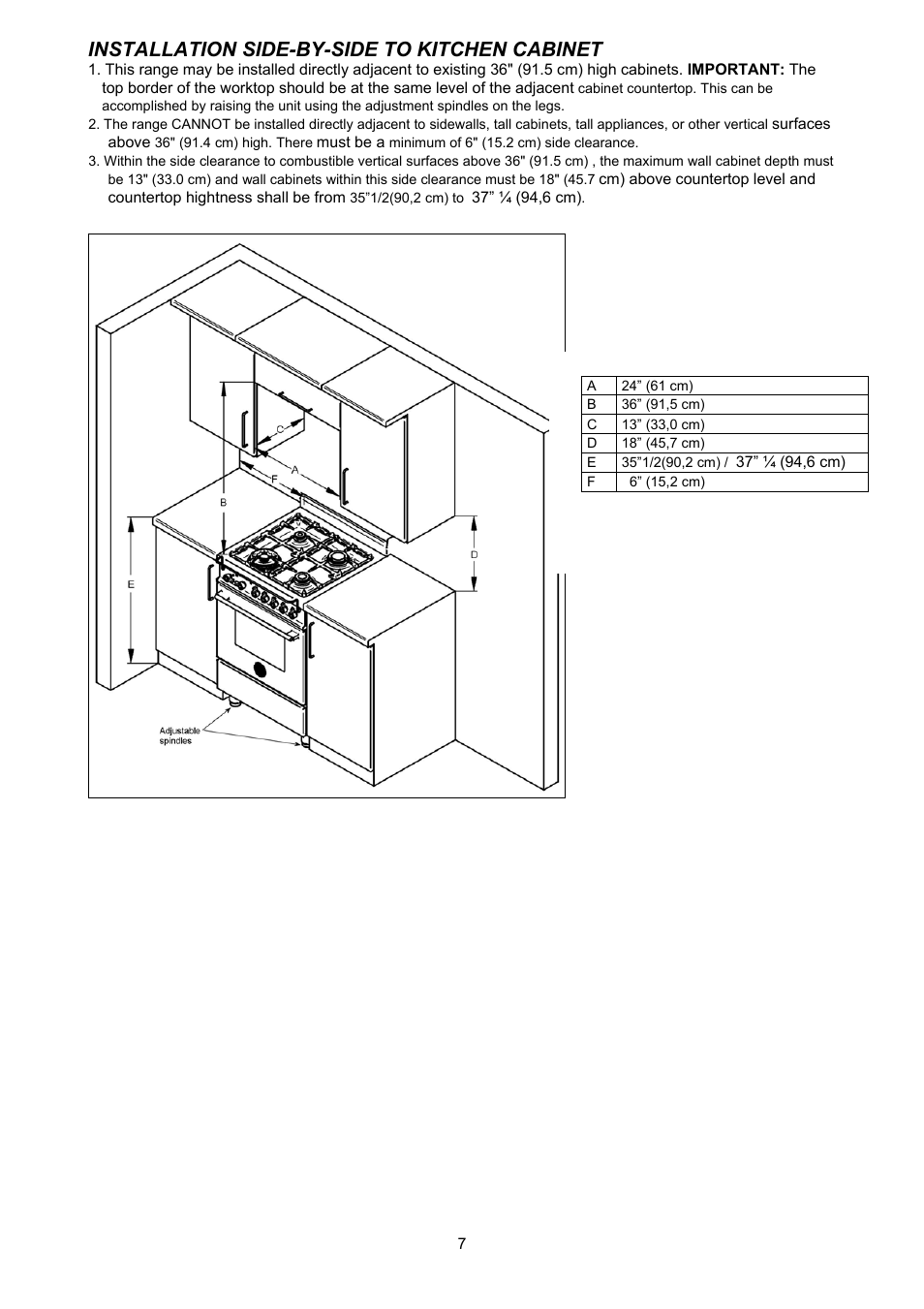 Installation side-by-side to kitchen cabinet | Bertazzoni X244GGVX User Manual | Page 7 / 28