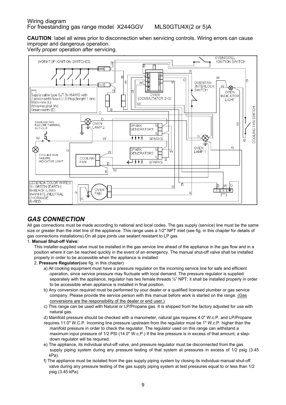 Gas connection | Bertazzoni X244GGVX User Manual | Page 9 / 28