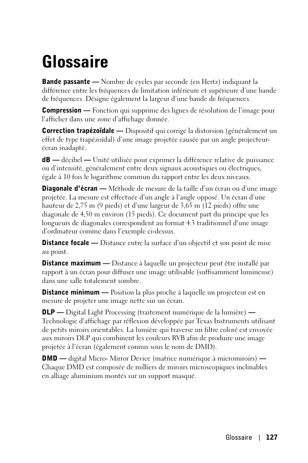 Glossaire | Dell 1100MP User Manual | Page 127 / 278