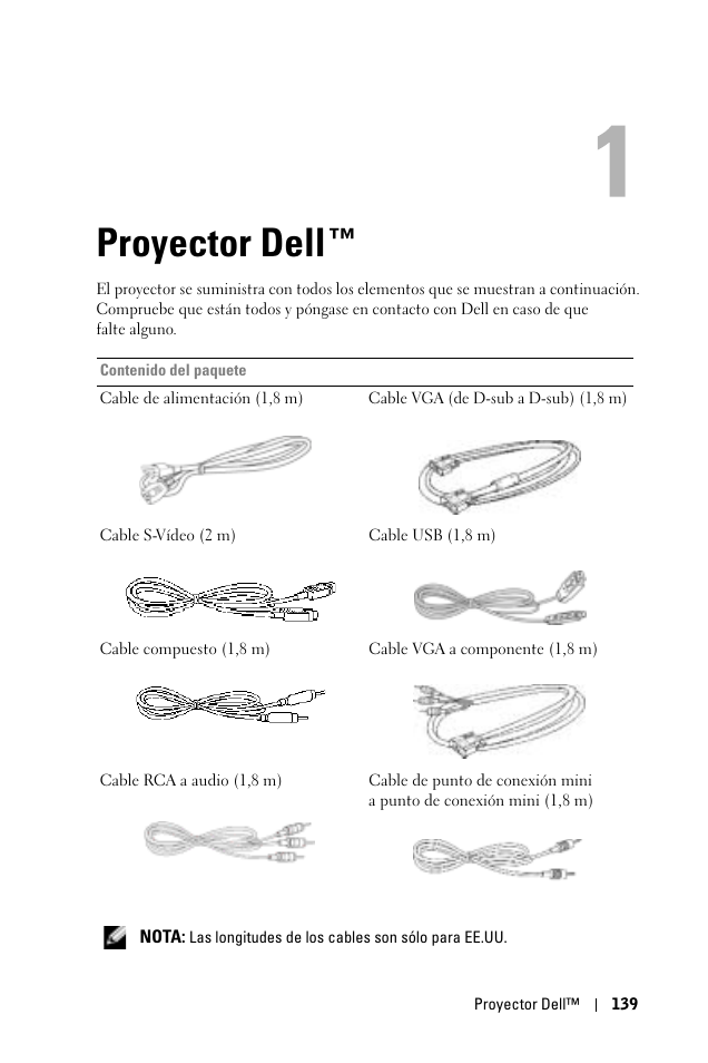 Proyector dell, 1 proyector dell | Dell 1100MP User Manual | Page 139 / 278