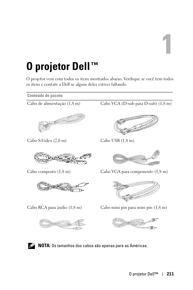 O projetor dell, 1 o projetor dell | Dell 1100MP User Manual | Page 211 / 278