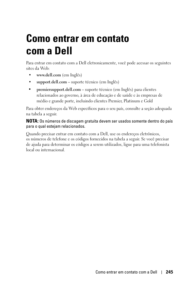 Como entrar em contato com a dell, 6 como entrar em contato com a dell | Dell 1100MP User Manual | Page 243 / 278