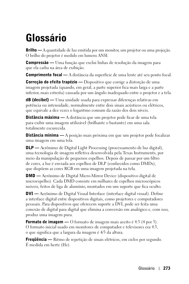 Glossário | Dell 1100MP User Manual | Page 271 / 278