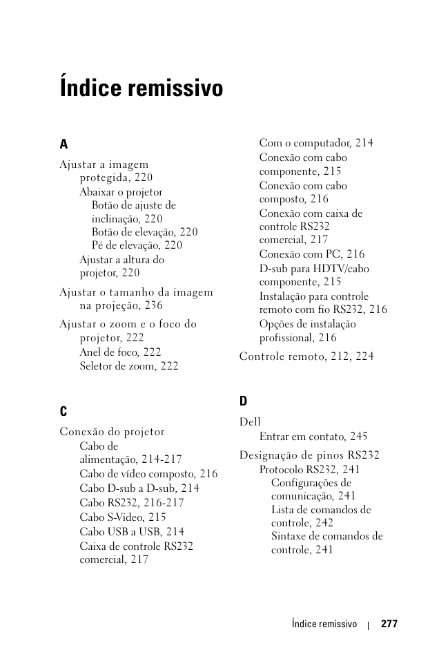 Índice remissivo | Dell 1100MP User Manual | Page 275 / 278
