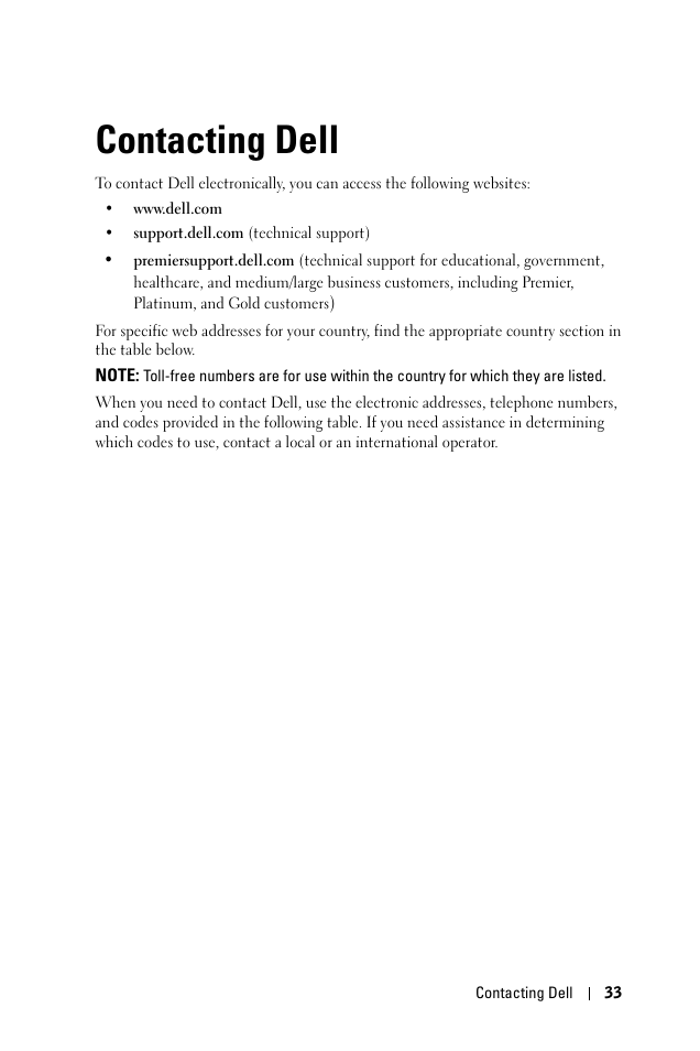 Contacting dell, 6 contacting dell | Dell 1100MP User Manual | Page 33 / 278