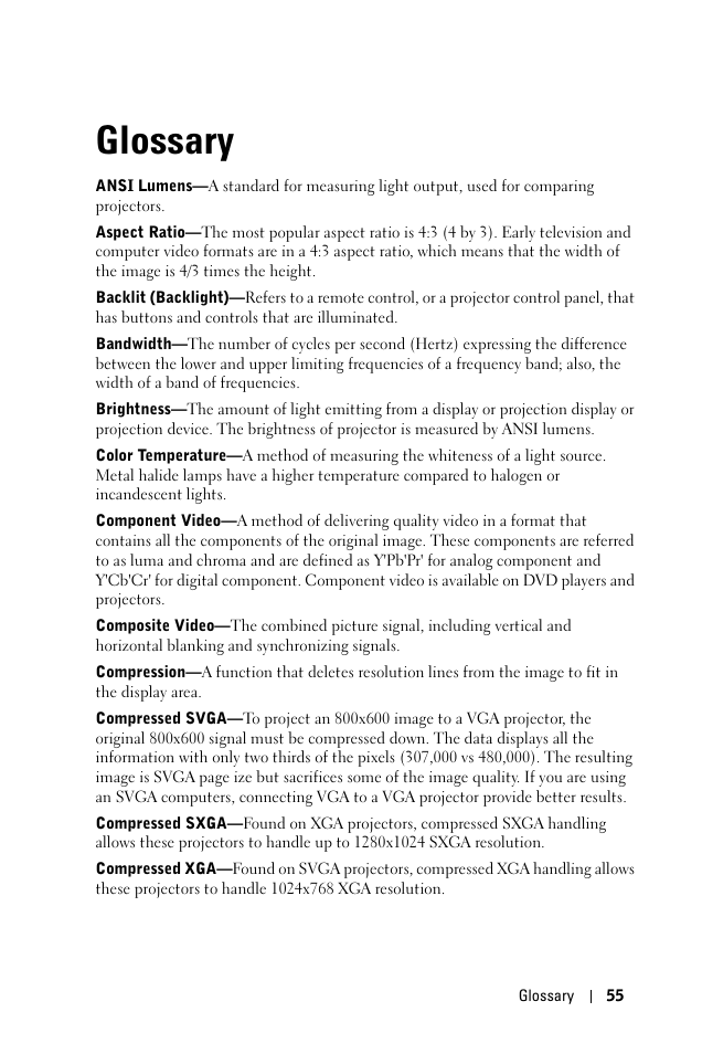 Glossary | Dell 1100MP User Manual | Page 55 / 278