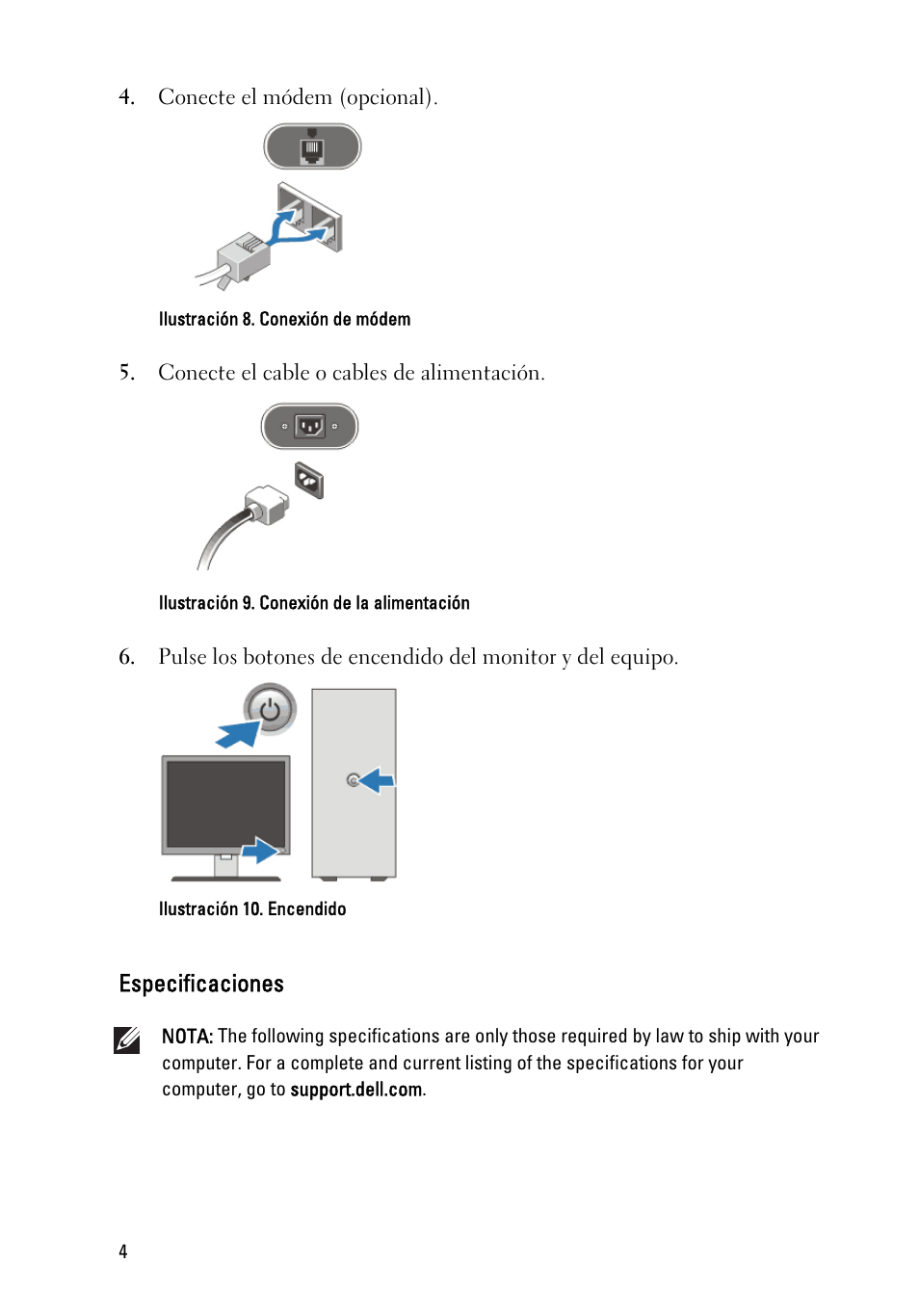 Especificaciones | Dell Precision T1600 (Early 2011) User Manual | Page 4 / 8