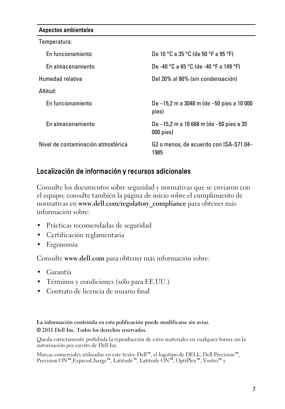 Localización de información y recursos adicionales | Dell Precision T1600 (Early 2011) User Manual | Page 7 / 8