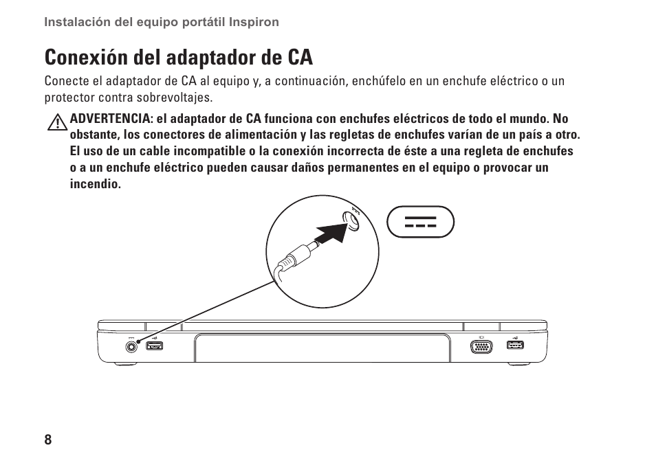 Conexión del adaptador de ca | Dell Inspiron 15 (M5010, Early 2010) User Manual | Page 10 / 112