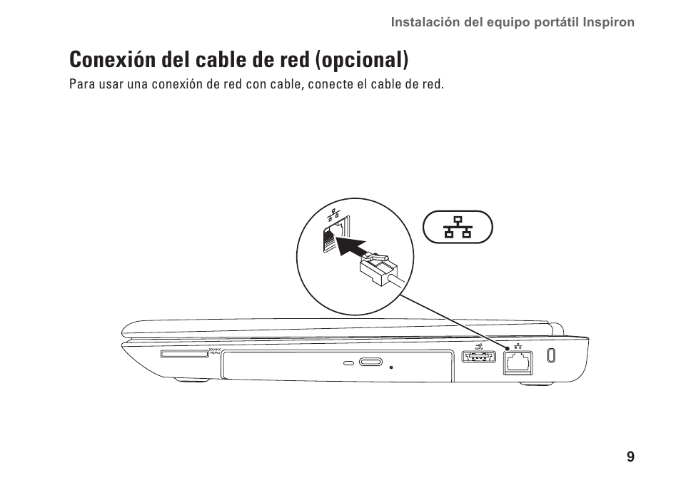 Conexión del cable de red (opcional) | Dell Inspiron 15 (M5010, Early 2010) User Manual | Page 11 / 112