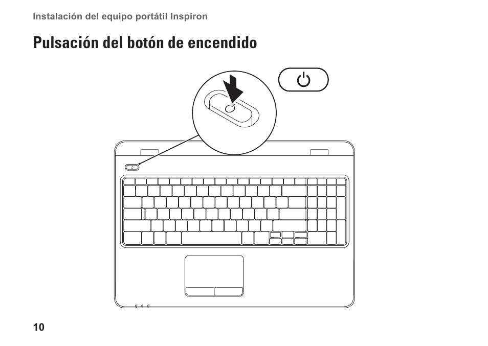 Pulsación del botón de encendido | Dell Inspiron 15 (M5010, Early 2010) User Manual | Page 12 / 112