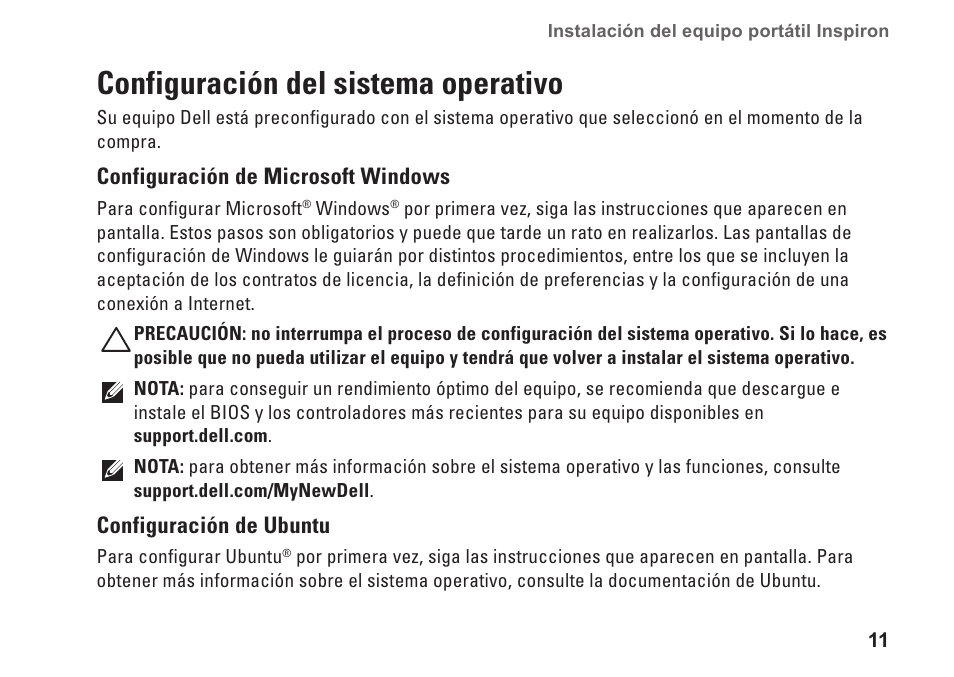 Configuración del sistema operativo | Dell Inspiron 15 (M5010, Early 2010) User Manual | Page 13 / 112