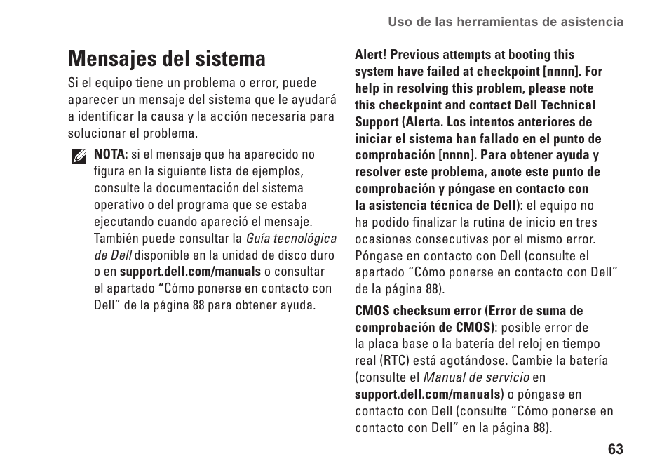 Mensajes del sistema | Dell Inspiron 15 (M5010, Early 2010) User Manual | Page 65 / 112