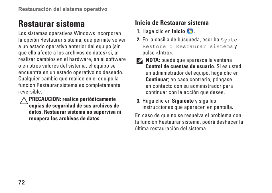 Restaurar sistema | Dell Inspiron 15 (M5010, Early 2010) User Manual | Page 74 / 112