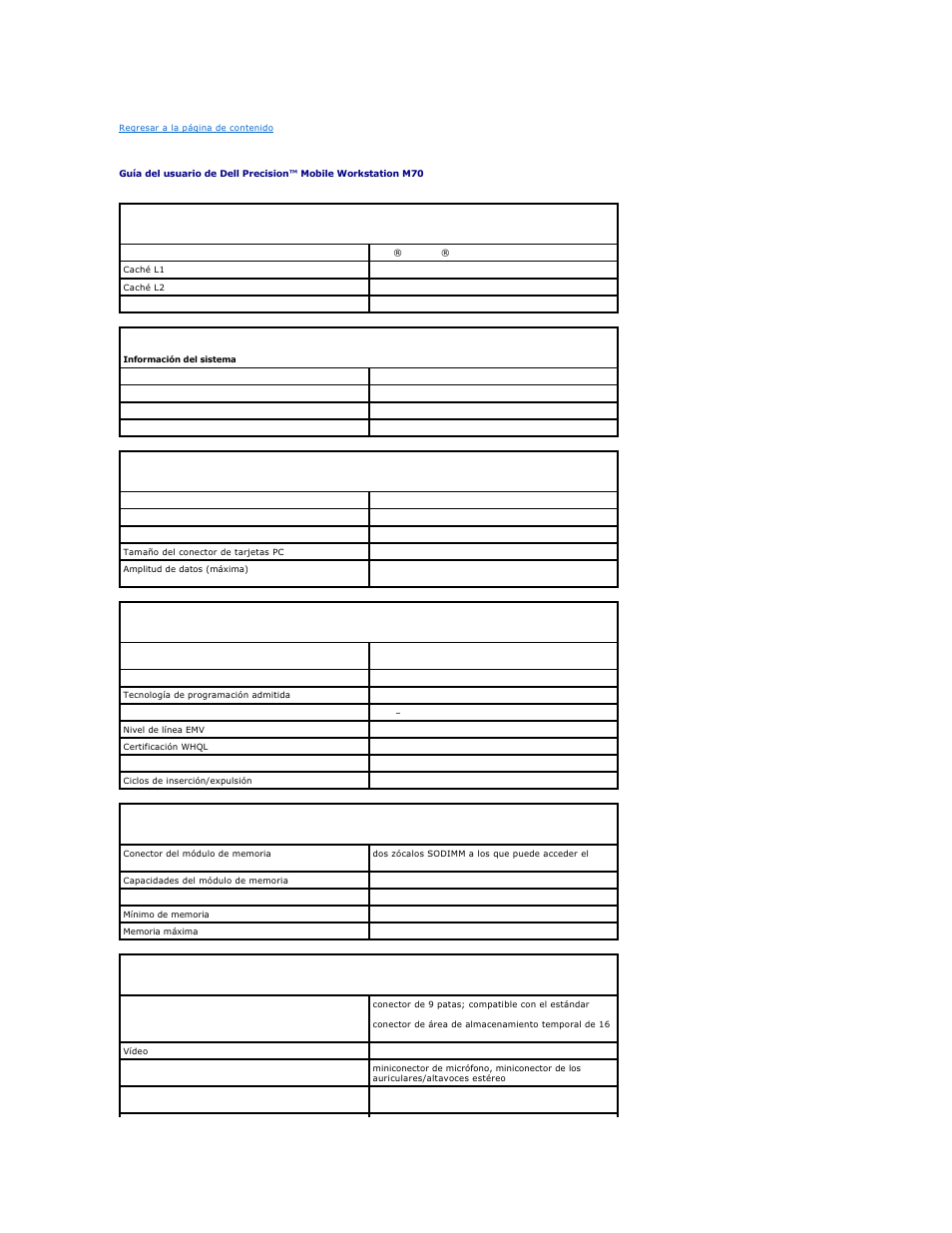 Especificaciones | Dell Precision M70 User Manual | Page 107 / 122