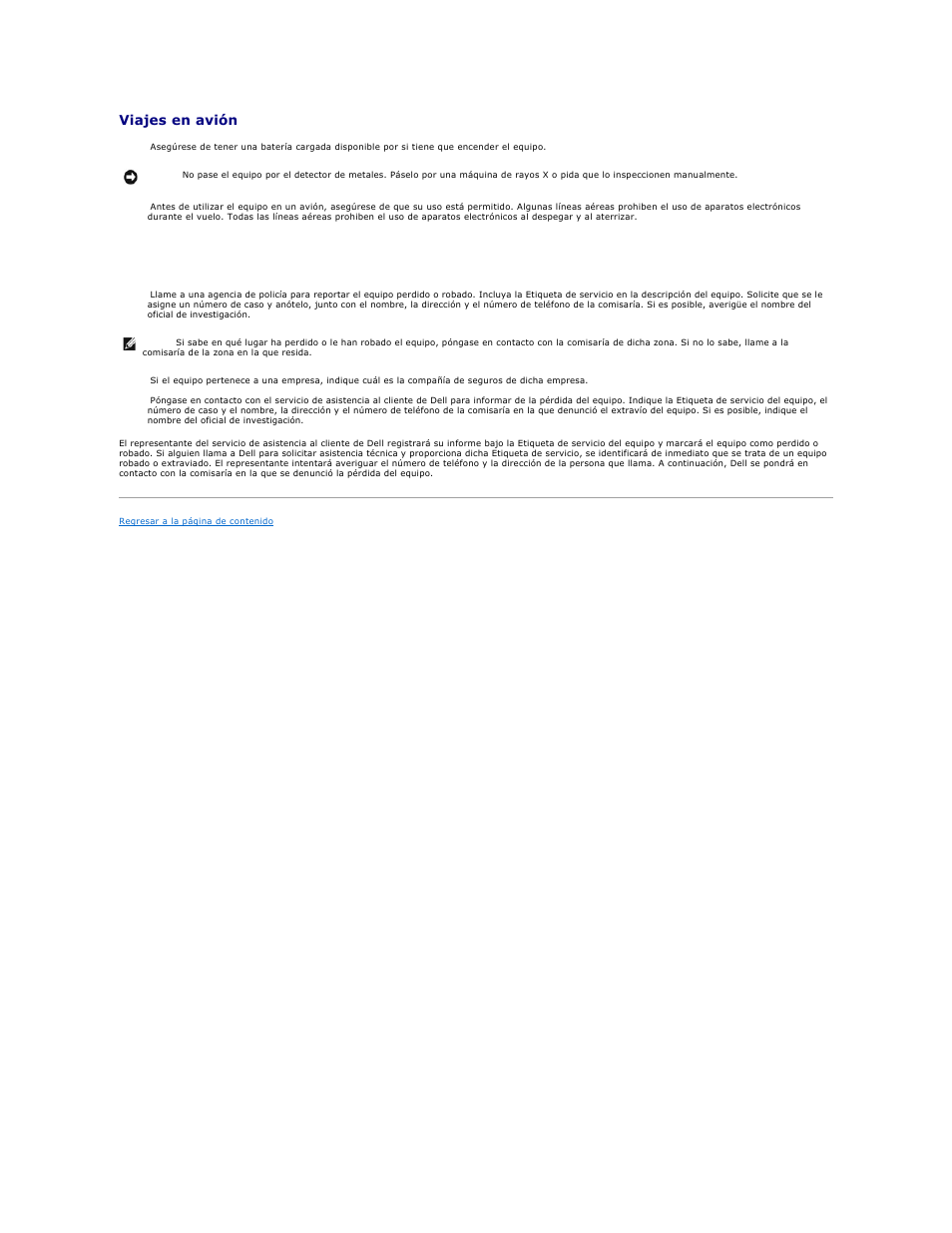 Viajes en avión, Si pierde el equipo o se lo roban | Dell Precision M70 User Manual | Page 113 / 122