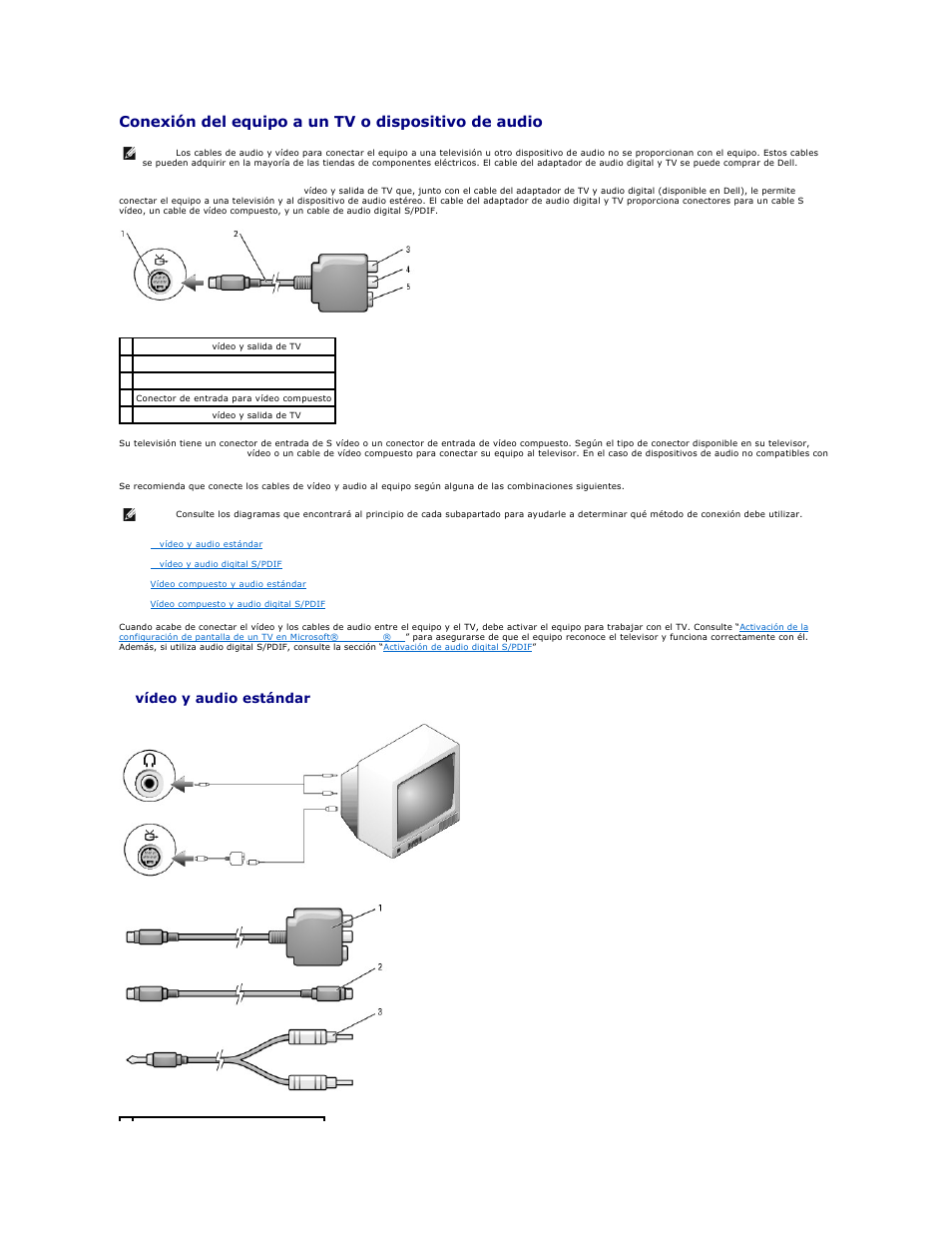 Conexión del equipo a un tv o dispositivo de audio, S-vídeo y audio estándar | Dell Precision M70 User Manual | Page 19 / 122
