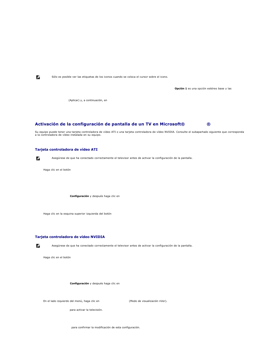 Activación de la, Configuración de pantalla de un tv en microsoft, Windows® xp | Dell Precision M70 User Manual | Page 24 / 122