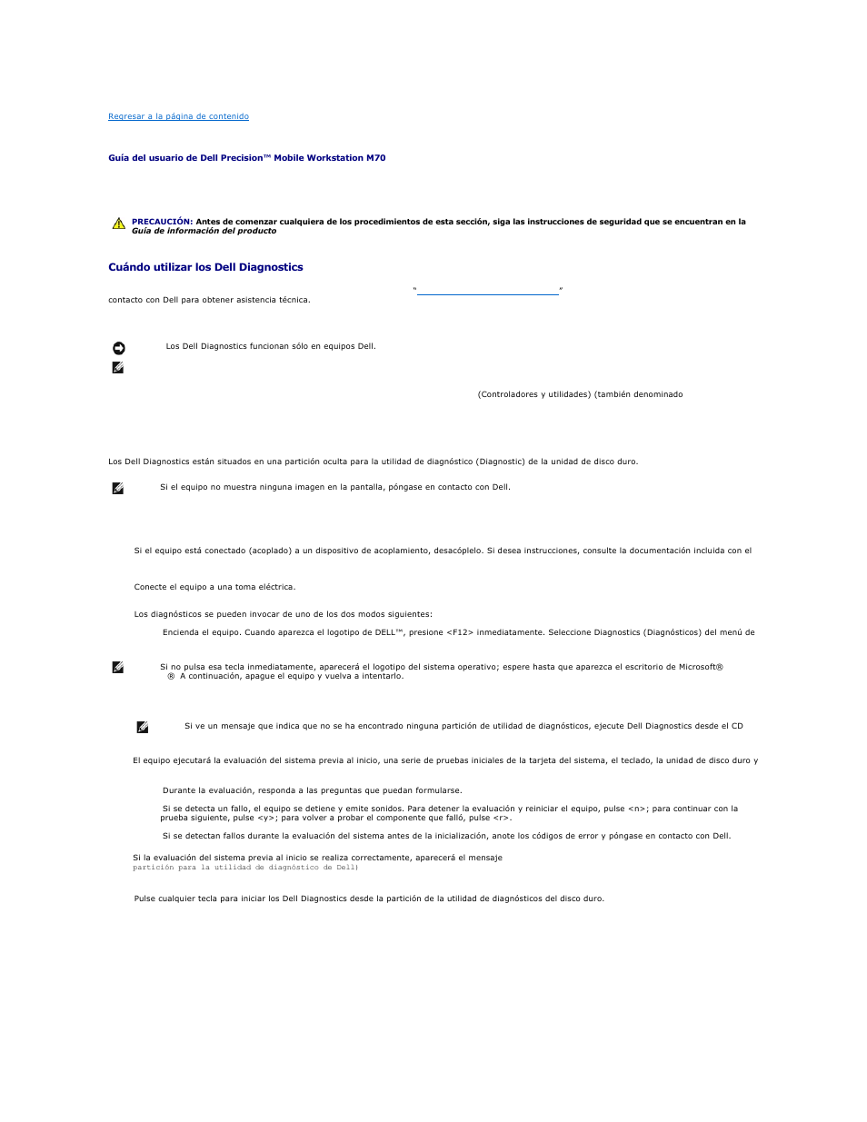 Uso de dell diagnostics, Dell diagnostics | Dell Precision M70 User Manual | Page 27 / 122