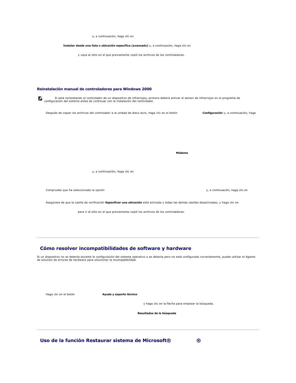 Uso de la función restaurar sistema de microsoft, Windows, Windows xp | Dell Precision M70 User Manual | Page 36 / 122