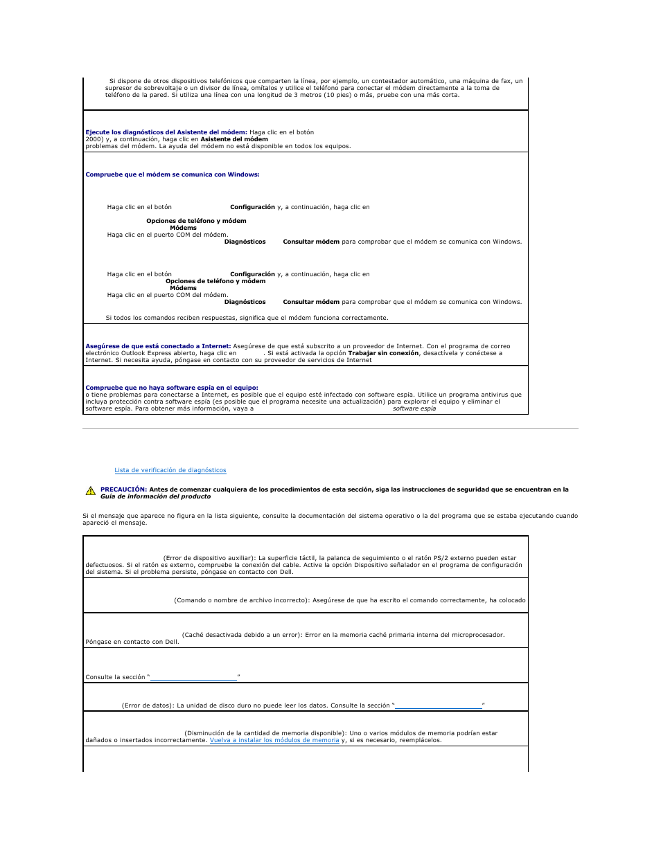 Mensajes de error | Dell Precision M70 User Manual | Page 79 / 122