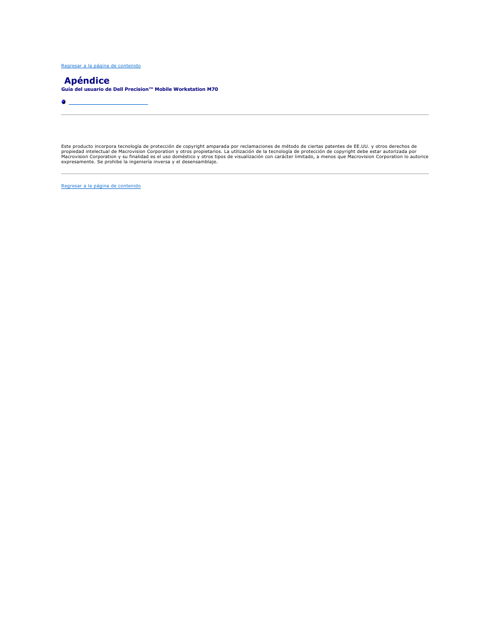 Apéndice, Aviso de productos de macrovision | Dell Precision M70 User Manual | Page 9 / 122
