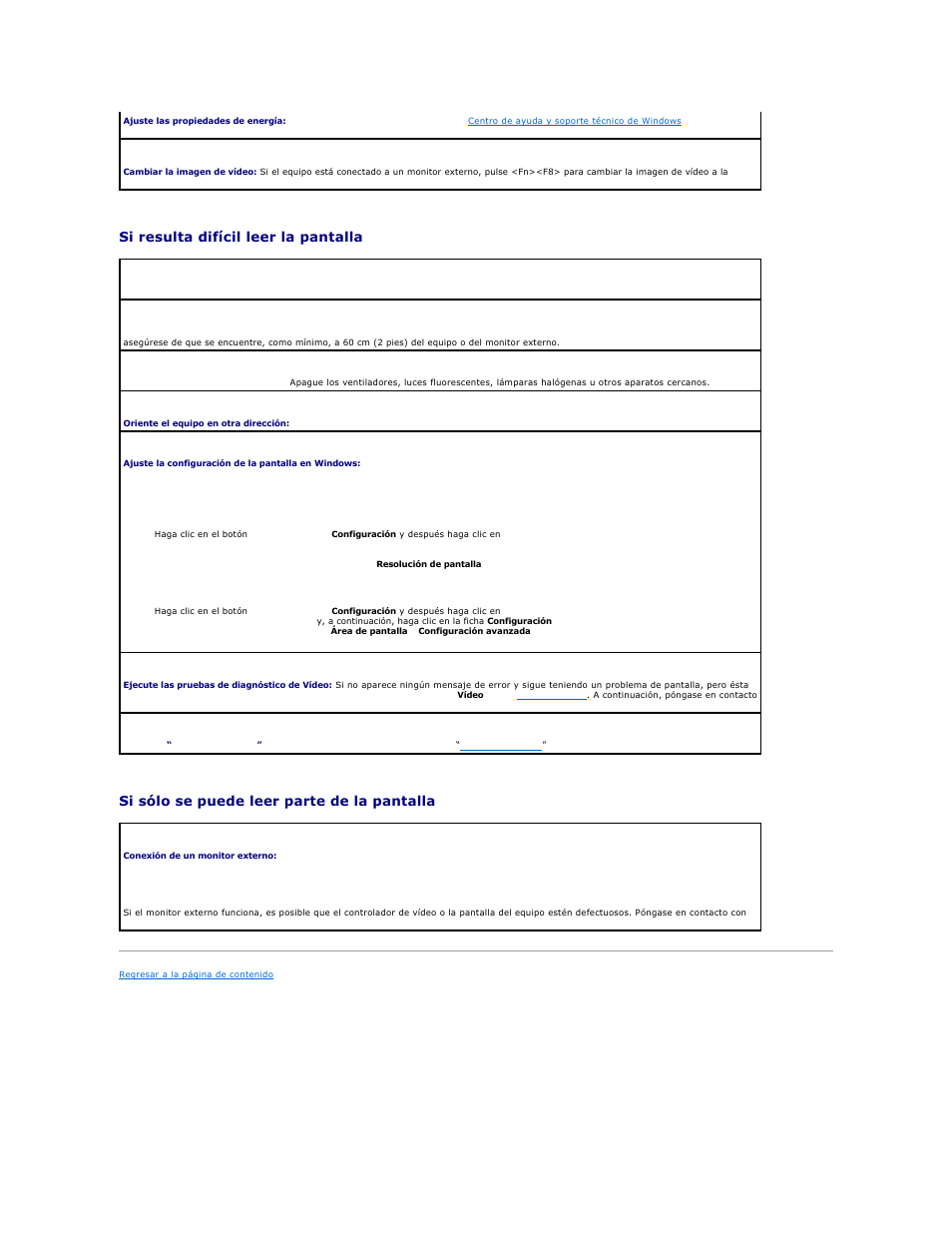 Si resulta difícil leer la pantalla, Si sólo se puede leer parte de la pantalla | Dell Precision M70 User Manual | Page 90 / 122