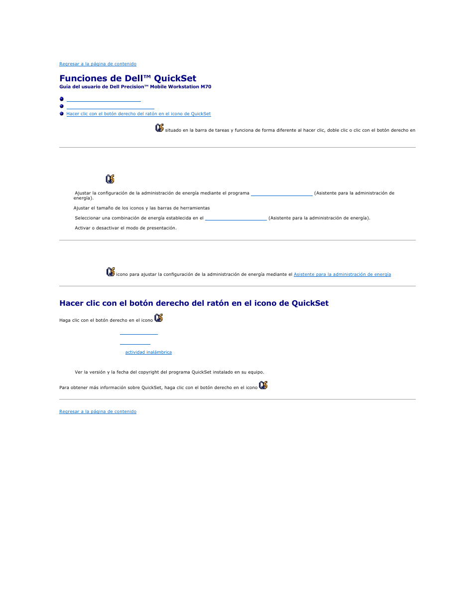 Funciones de dell™ quickset, Hacer clic en el icono de quickset, Hacer doble clic en el icono de quickset | Dell Precision M70 User Manual | Page 91 / 122