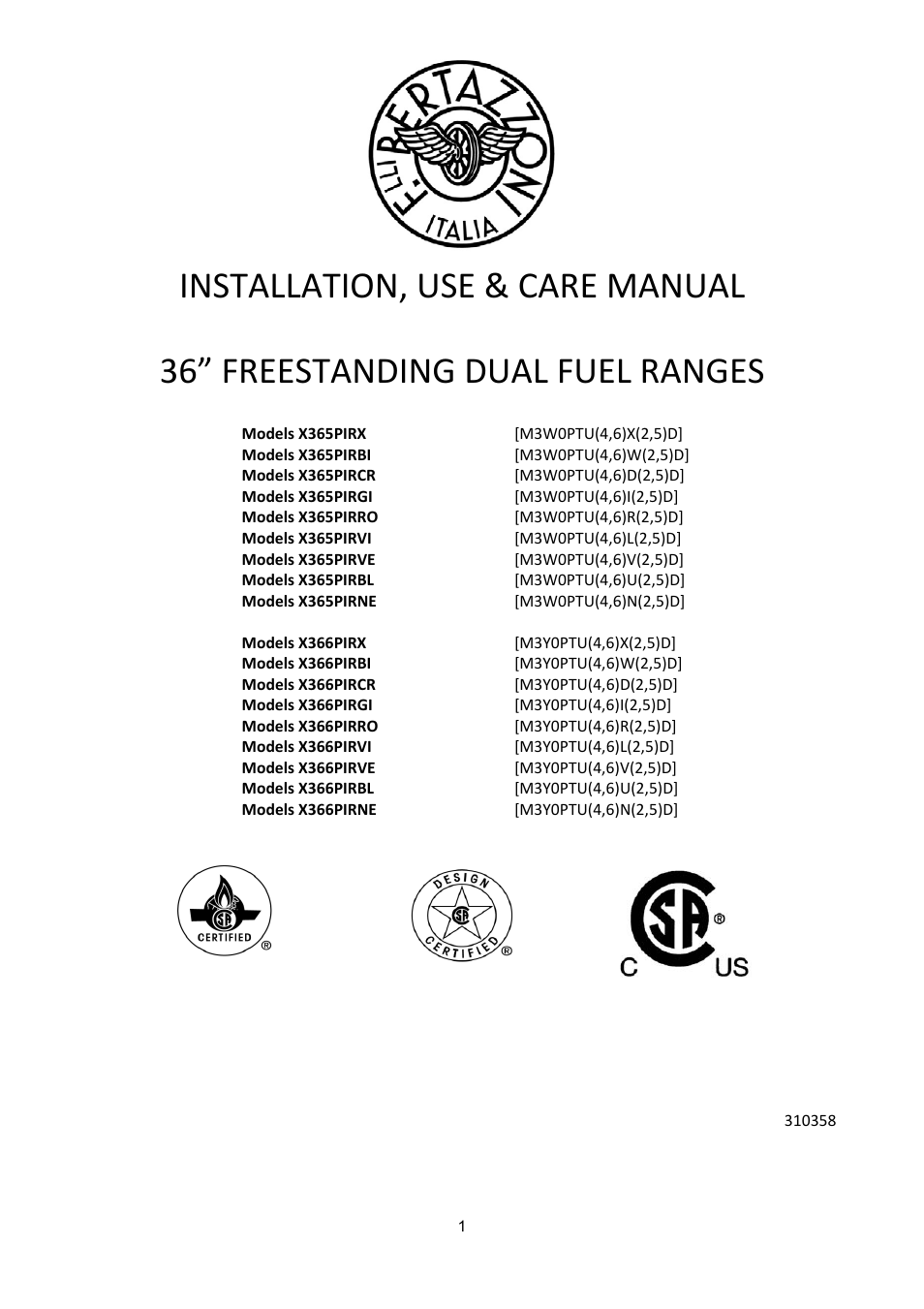 Bertazzoni X365PIRX User Manual | 50 pages