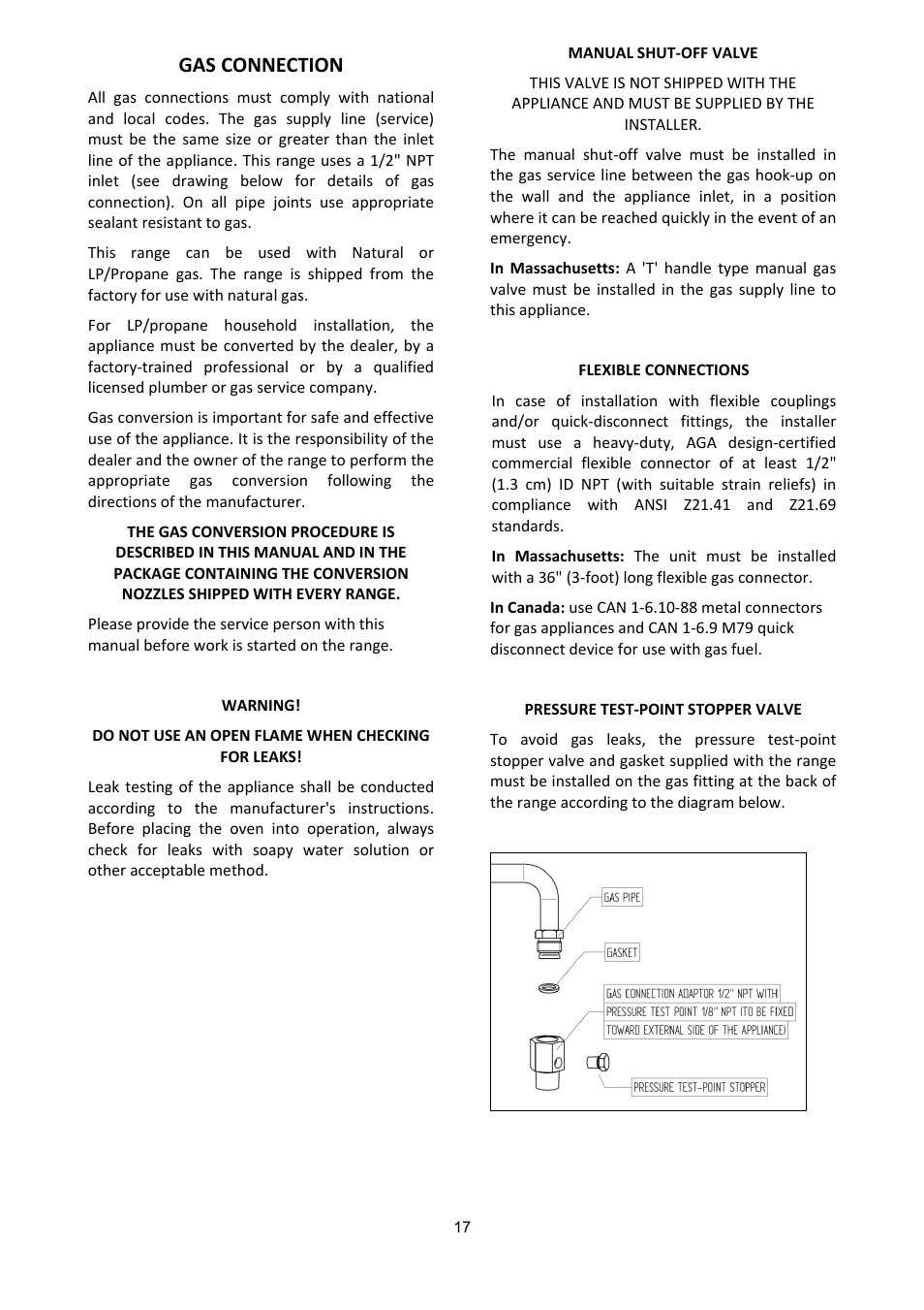 Gas connection | Bertazzoni X365PIRX User Manual | Page 17 / 50