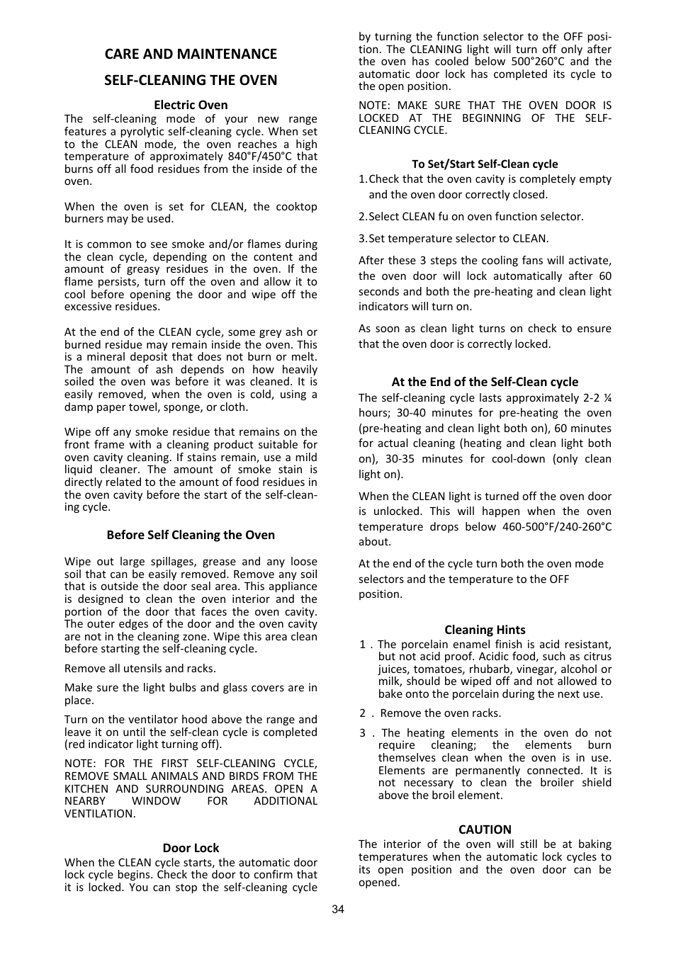 Care and maintenance self‐cleaning the oven | Bertazzoni X365PIRX User Manual | Page 34 / 50