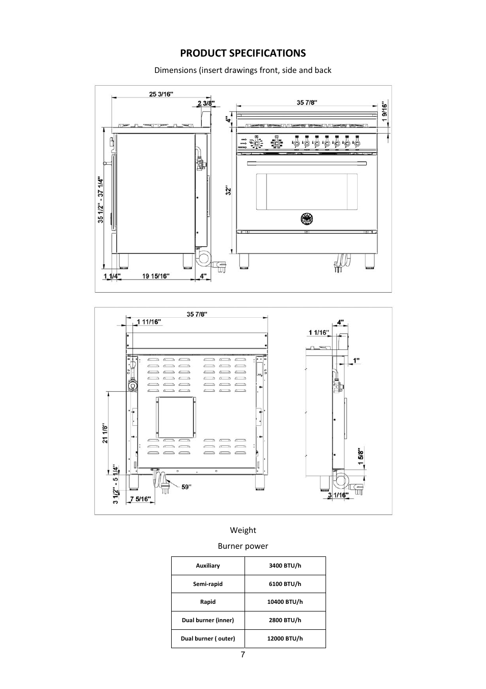 Product specifications | Bertazzoni X365PIRX User Manual | Page 7 / 50