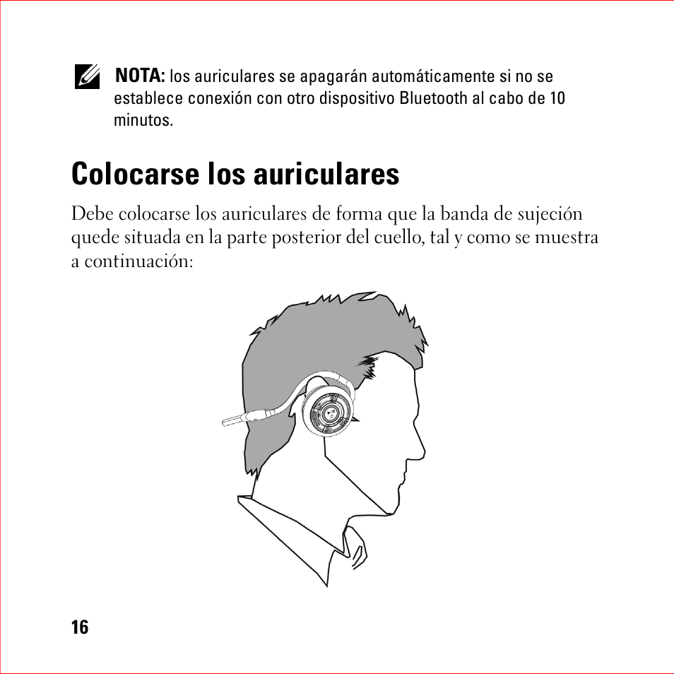 Colocarse los auriculares | Dell BH200 Bluetooth 2.0 EDR Stereo Headset User Manual | Page 16 / 94