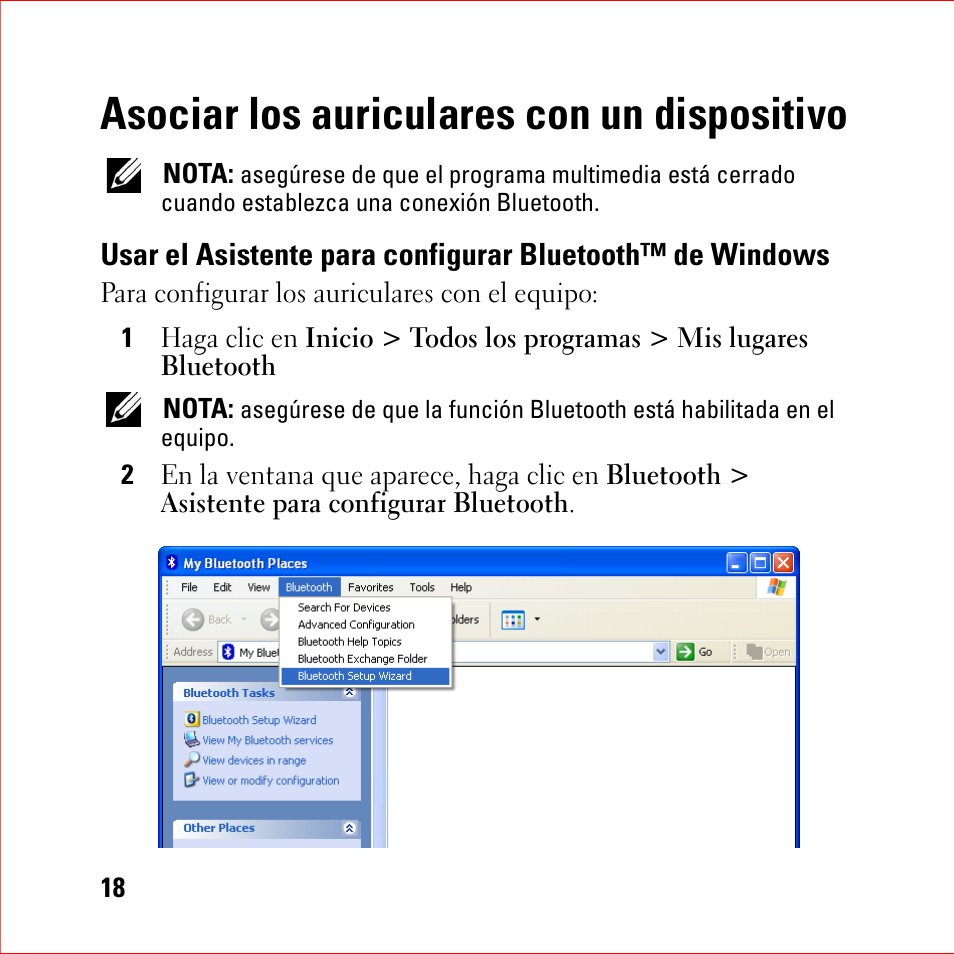 Asociar los auriculares con un dispositivo, Usar el asistente para configurar bluetooth™ de, Windows | Dell BH200 Bluetooth 2.0 EDR Stereo Headset User Manual | Page 18 / 94