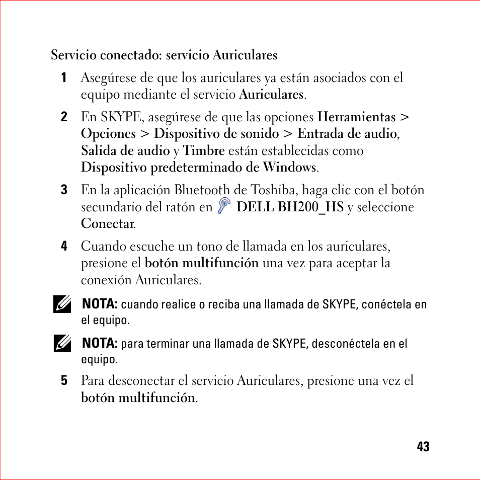 Dell BH200 Bluetooth 2.0 EDR Stereo Headset User Manual | Page 43 / 94