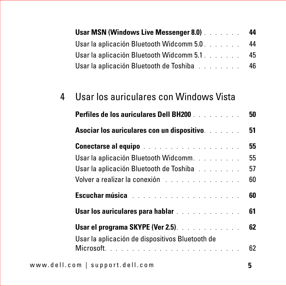 4 usar los auriculares con windows vista | Dell BH200 Bluetooth 2.0 EDR Stereo Headset User Manual | Page 5 / 94