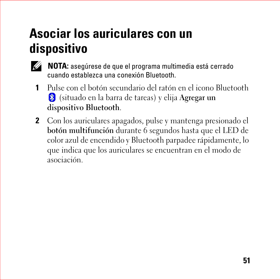 Asociar los auriculares con un dispositivo | Dell BH200 Bluetooth 2.0 EDR Stereo Headset User Manual | Page 51 / 94