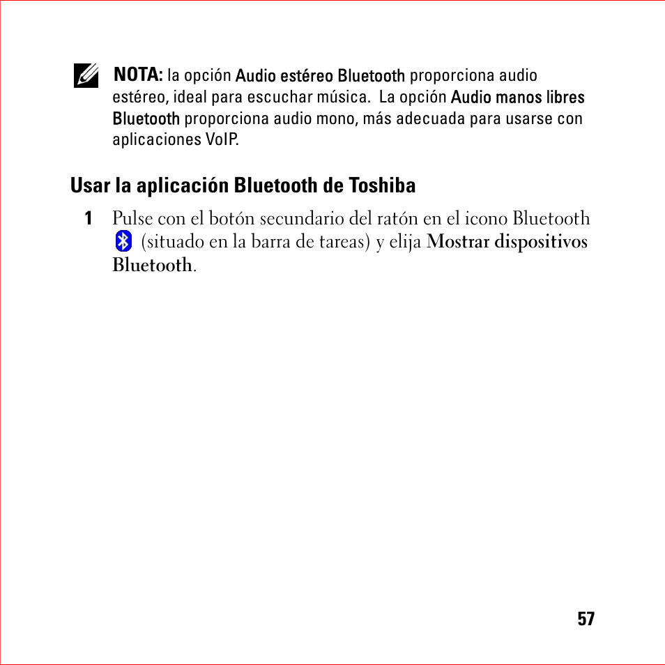 Usar la aplicación bluetooth de toshiba | Dell BH200 Bluetooth 2.0 EDR Stereo Headset User Manual | Page 57 / 94