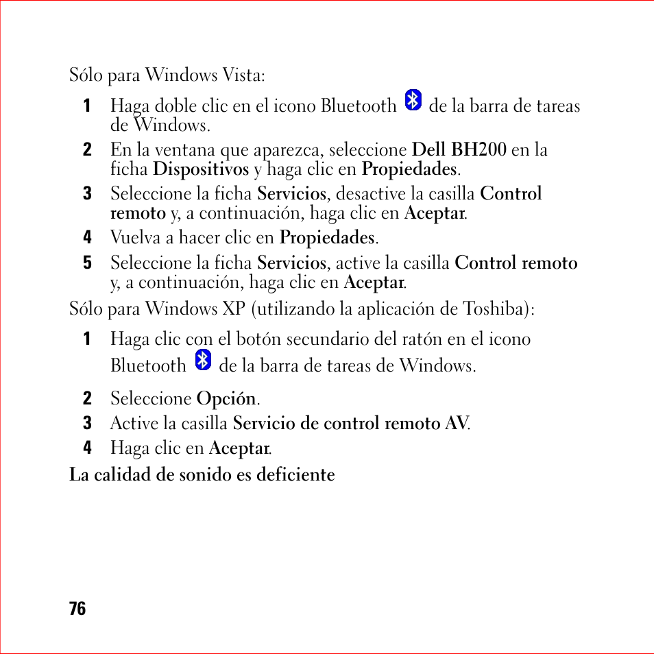 Dell BH200 Bluetooth 2.0 EDR Stereo Headset User Manual | Page 76 / 94
