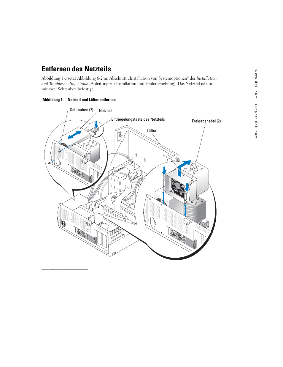 Entfernen des netzteils | Dell PowerEdge SC 420 User Manual | Page 12 / 21