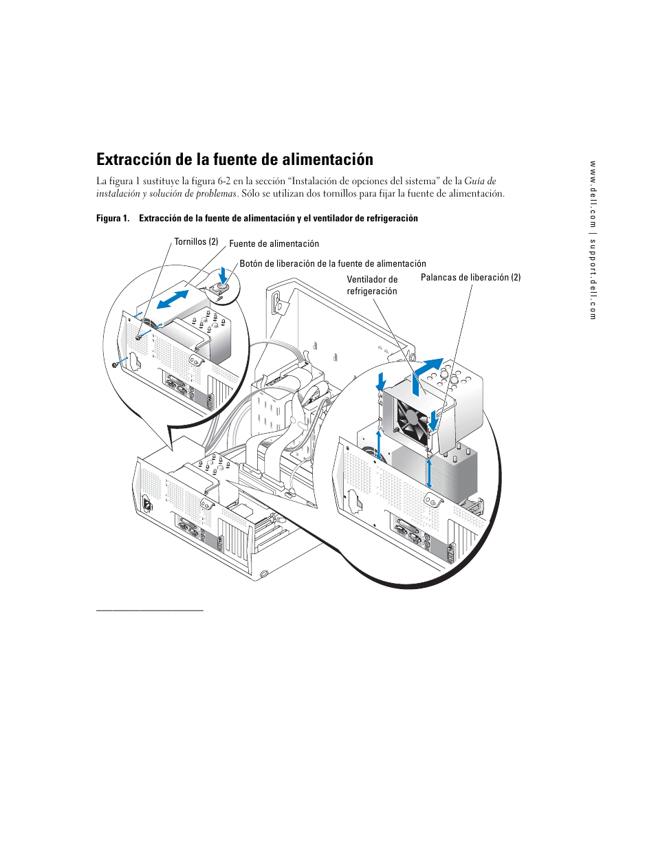 Extracción de la fuente de alimentación | Dell PowerEdge SC 420 User Manual | Page 21 / 21