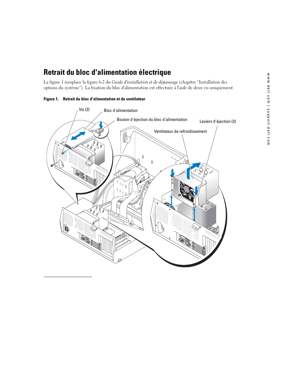 Retrait du bloc d'alimentation électrique | Dell PowerEdge SC 420 User Manual | Page 9 / 21